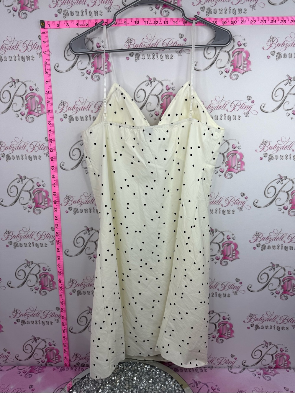 Simons ICONE dress dotted Cream Slip Dress with Black Polka Dots - Picture 6 of 11